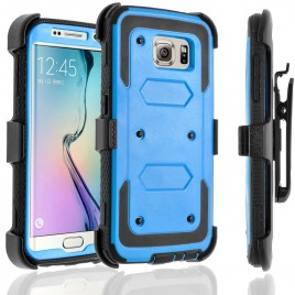 Samsung Galaxy S6 Edge Case, [SUPER GUARD] Dual Layer Protection With [Built-in Screen Protector] Holster Locking Belt Clip+Circle(TM) Stylus Touch Screen Pen (Blue)